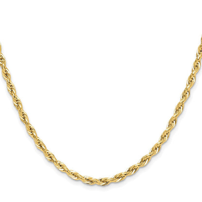 14k Yellow Gold 3.5mm Semi-Solid Rope Chain Necklace 22"