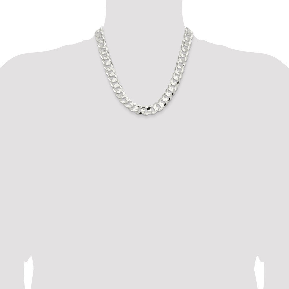 Sterling Silver 14.0mm Concave Beveled Curb Chain Necklace 20"