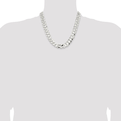Sterling Silver 14.0mm Concave Beveled Curb Chain Necklace 20"