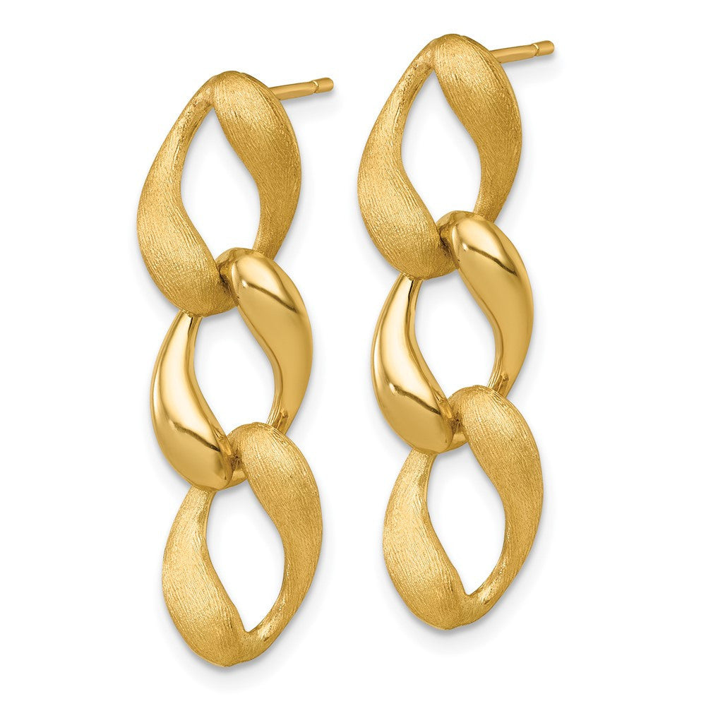 14k Yellow Gold Brushed and Polished 8.8mm Fancy Link Dangle Earrings