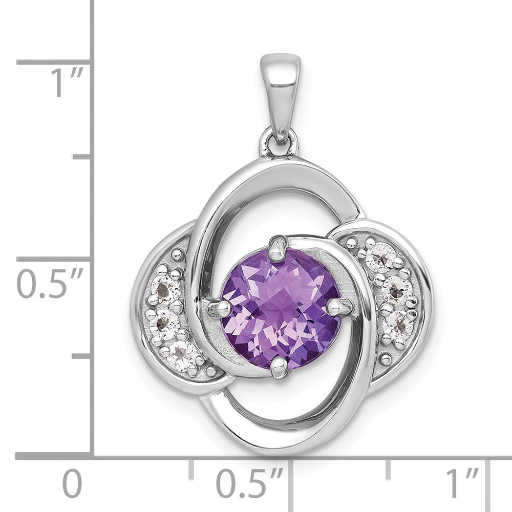 Sterling Silver Polished Checker-cut Amethyst and White Topaz Pendant