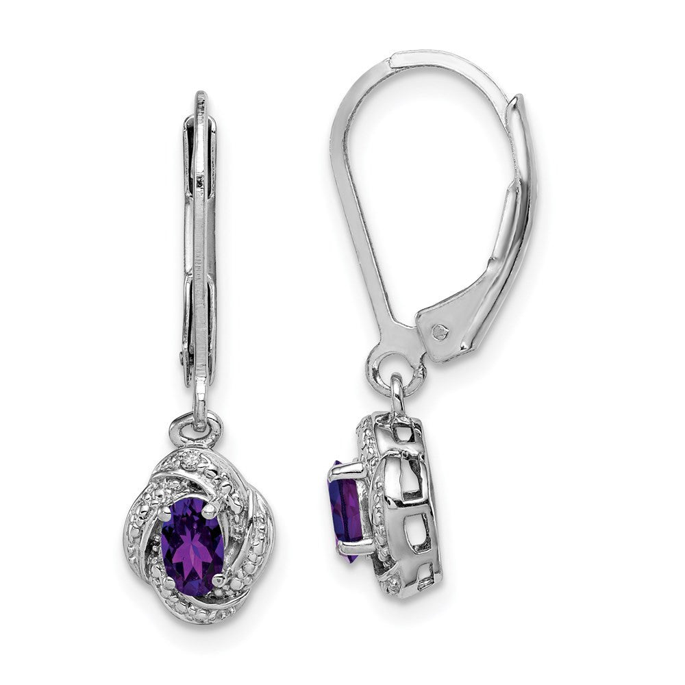 Sterling Silver Rhodium-plated Diam. & Amethyst Dangle Earrings