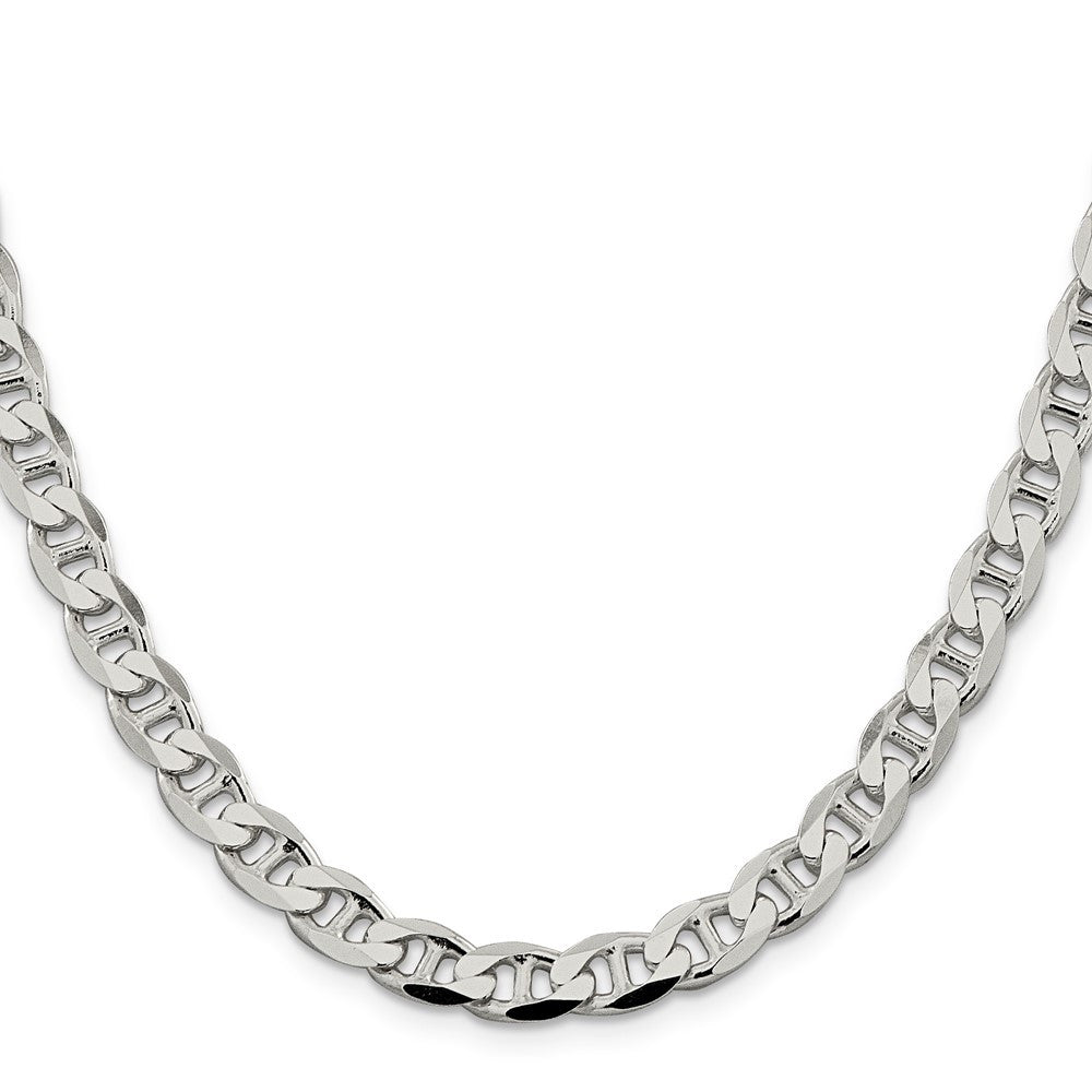 Sterling Silver 7.4mm Diamond-Cut Flat Anchor Curb Chain Necklace 24"