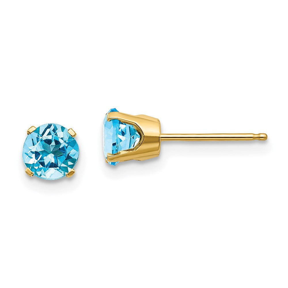 14k Yellow Gold 5mm Blue Topaz Stud Earrings - December