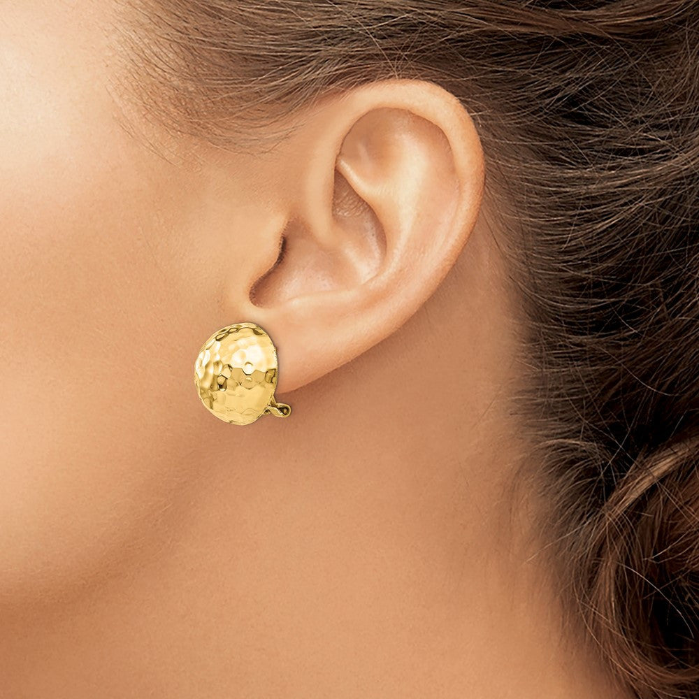 14k Yellow Gold Hammered Omega Back Stud Earrings