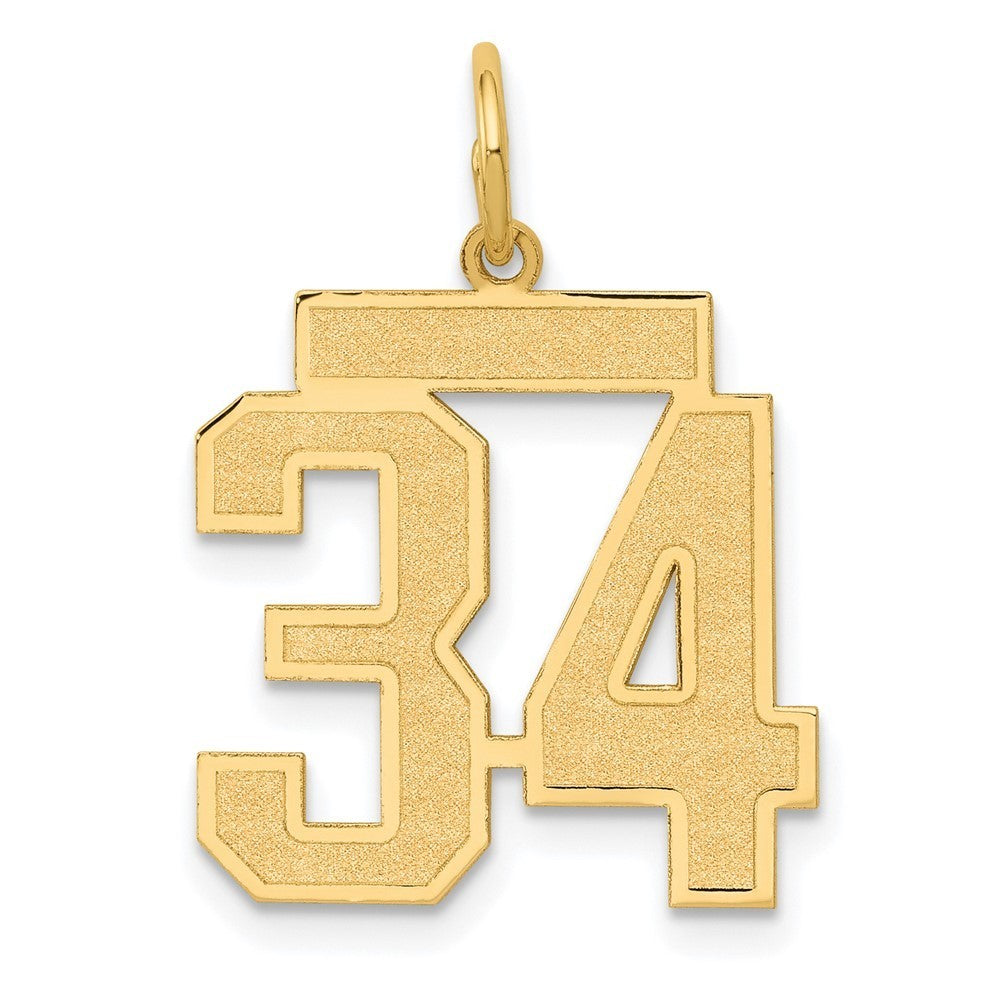 14k Yellow Gold Medium Satin Number 34 Charm Pendant