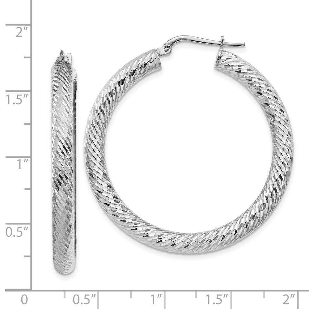 14k White Gold Diamond-cut Round Hoop Earrings