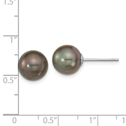 14k White Gold 10mm Black Round Tahitian Saltwater Cultured Pearl Stud Earrings