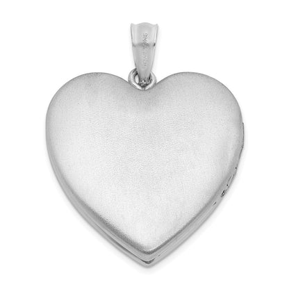Sterling Silver Rhodium-plated Polished & Satin Heart Locket Pendant