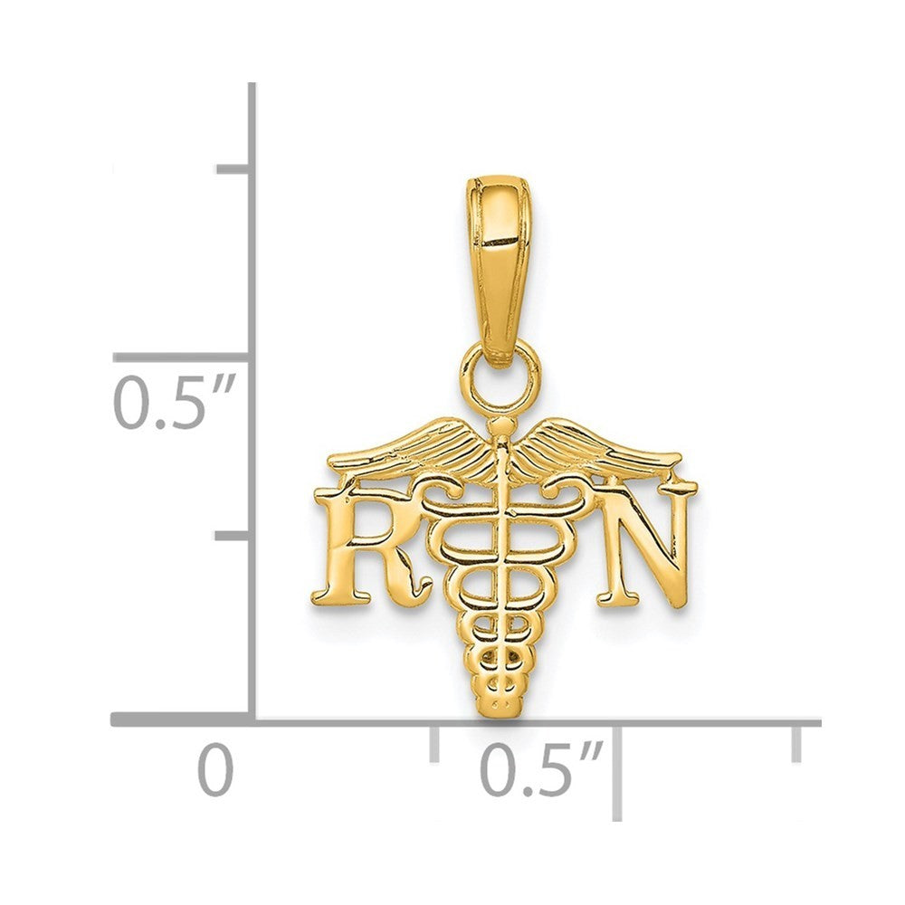14k Yellow Gold RN Caduceus Charm Pendant