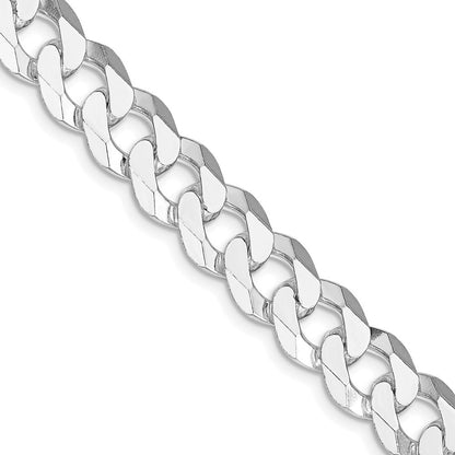 Sterling Silver Rhodium-plated 10.6mm Beveled Curb Chain Necklace 20"