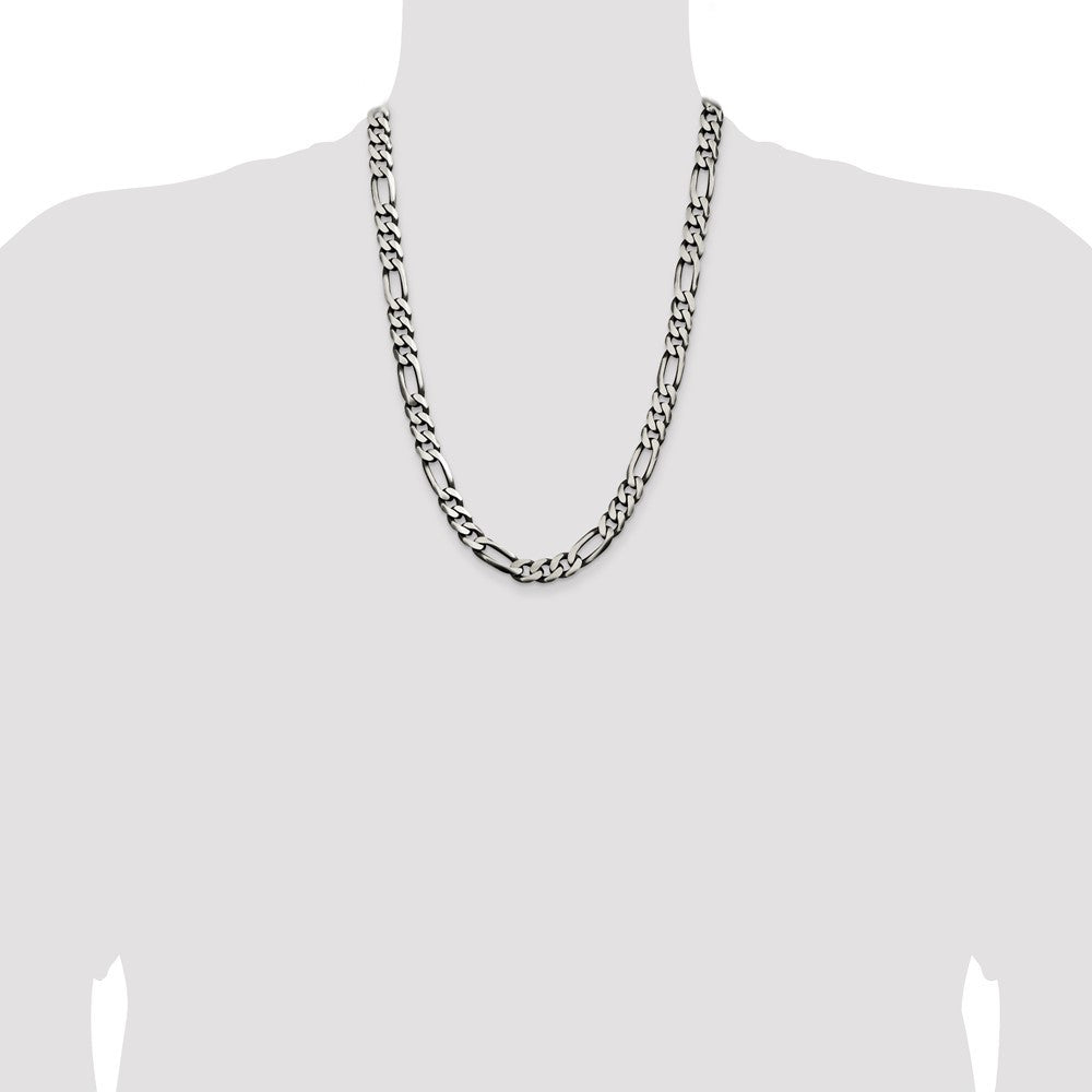 Sterling Silver Antiqued 9mm Figaro Chain Necklace 24"