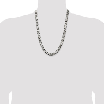 Sterling Silver Antiqued 9mm Figaro Chain Necklace 24"