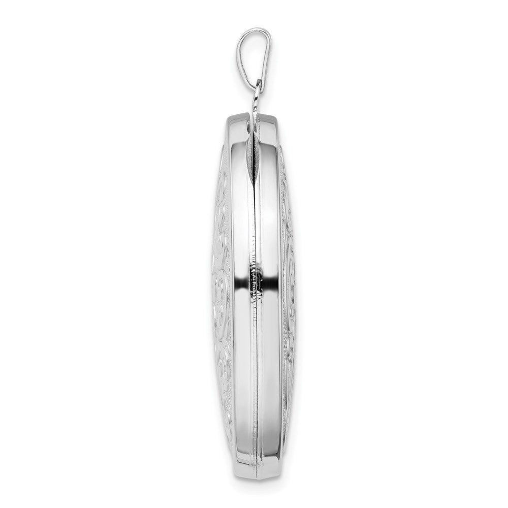 Sterling Silver Rhodium-plated Reversible Floral Swirl Oval Locket Pendant