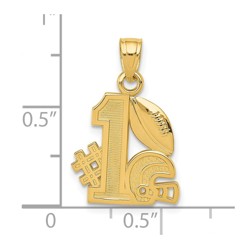 14k Yellow Gold #1 Football Helmet Charm Pendant