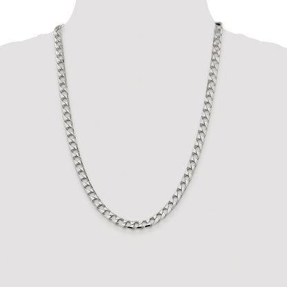 Sterling Silver Rhodium-plated Diamond-Cut Square Curb Chain Necklace 24"