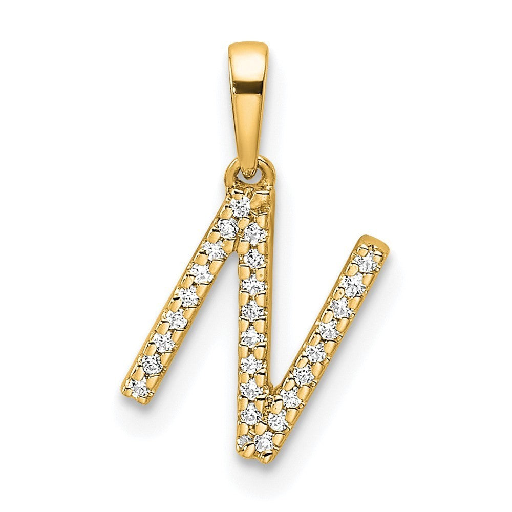 14k Yellow Gold Diamond Letter N Initial Pendant
