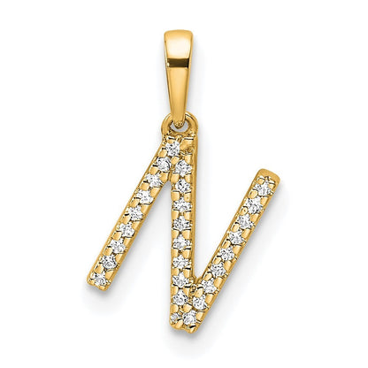 14k Yellow Gold Diamond Letter N Initial Pendant