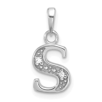 14k White Gold Diamond Letter S Initial Pendant