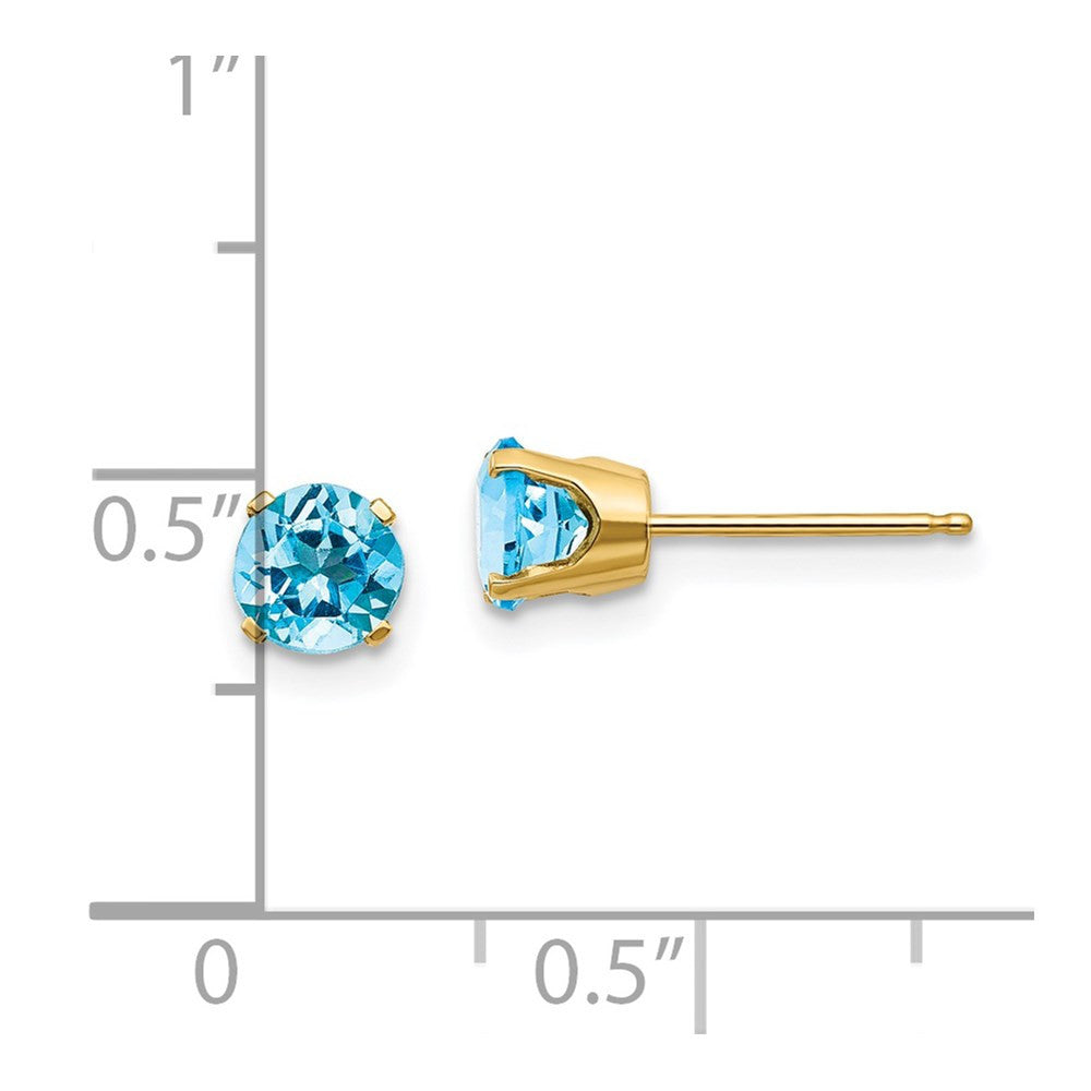 14k Yellow Gold 5mm Blue Topaz Stud Earrings - December