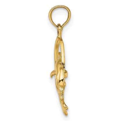 14k Yellow Gold Polished Dolphin Jumping Through Hoop Charm Pendant