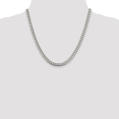 Sterling Silver 6mm Domed w/ Side Diamond-Cut Curb Chain Necklace 20"