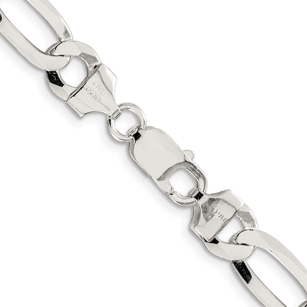 Sterling Silver 8.5mm Lightweight Flat Figaro Chain Necklace 22"