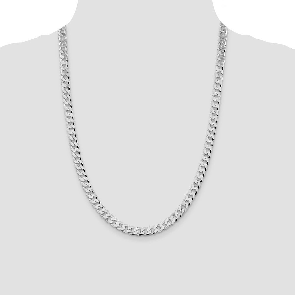 Sterling Silver Rhodium-plated 7mm Beveled Curb Chain Necklace 24"