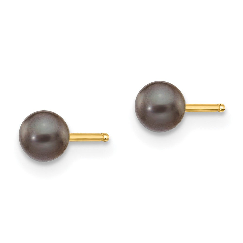 14k Yellow Gold 3-4mm Black Round Freshwater Cultured Pearl Stud Earrings