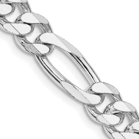 Sterling Silver Rhodium-plated 7.75mm Figaro Chain Necklace 22"