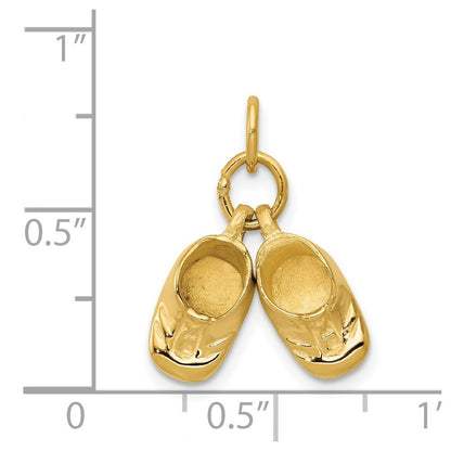 14k Yellow Gold 3D Moveable Polished Baby Shoes Charm Pendant