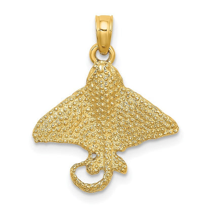 14k Yellow Gold Textured Spotted Eagle Ray Charm Pendant