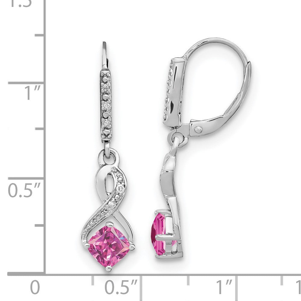Sterling Silver Rhodium-plated Creat. Pink Sapphire and Diamond Dangle Earrings