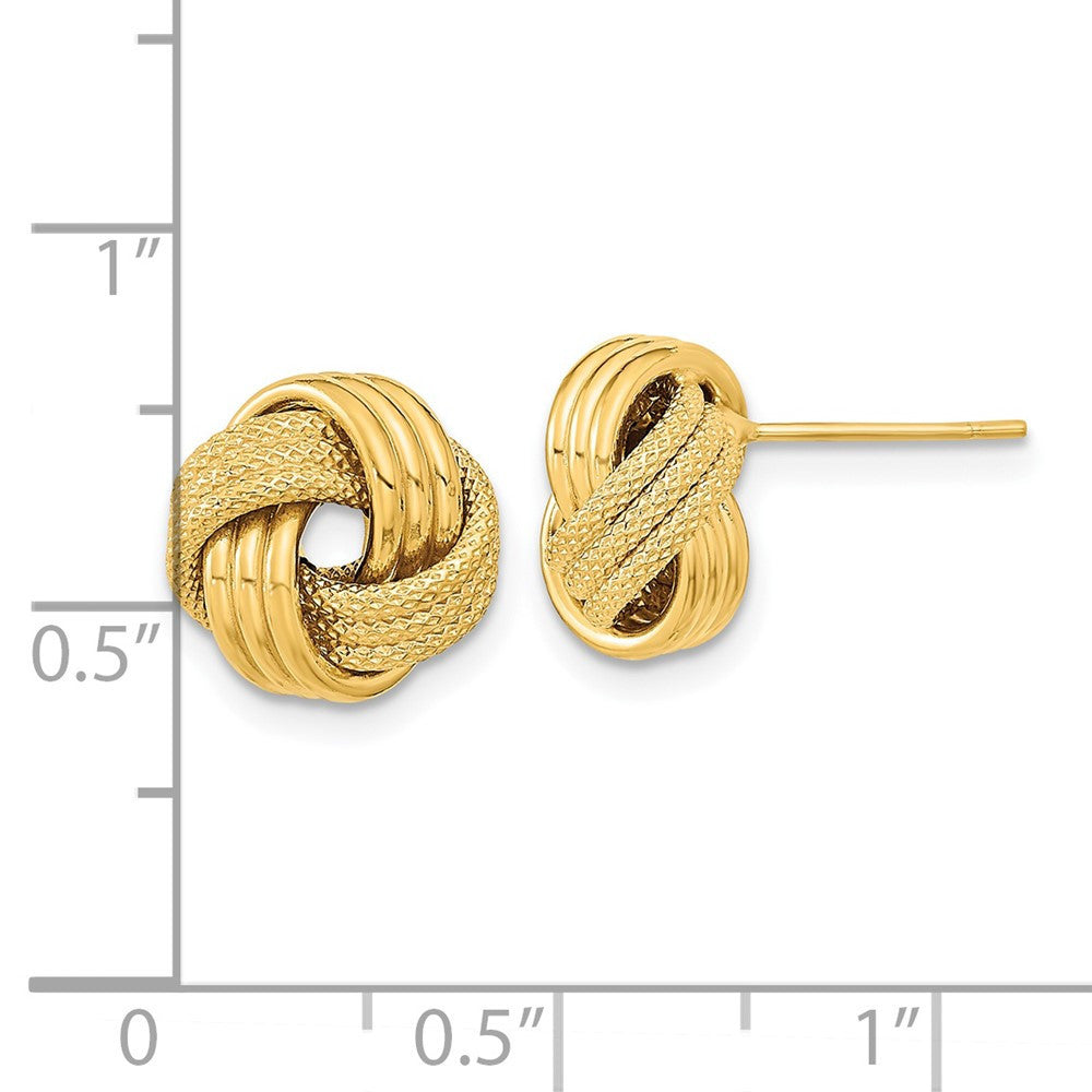 14k Yellow Gold Polished Textured Triple Love Knot Stud Earrings