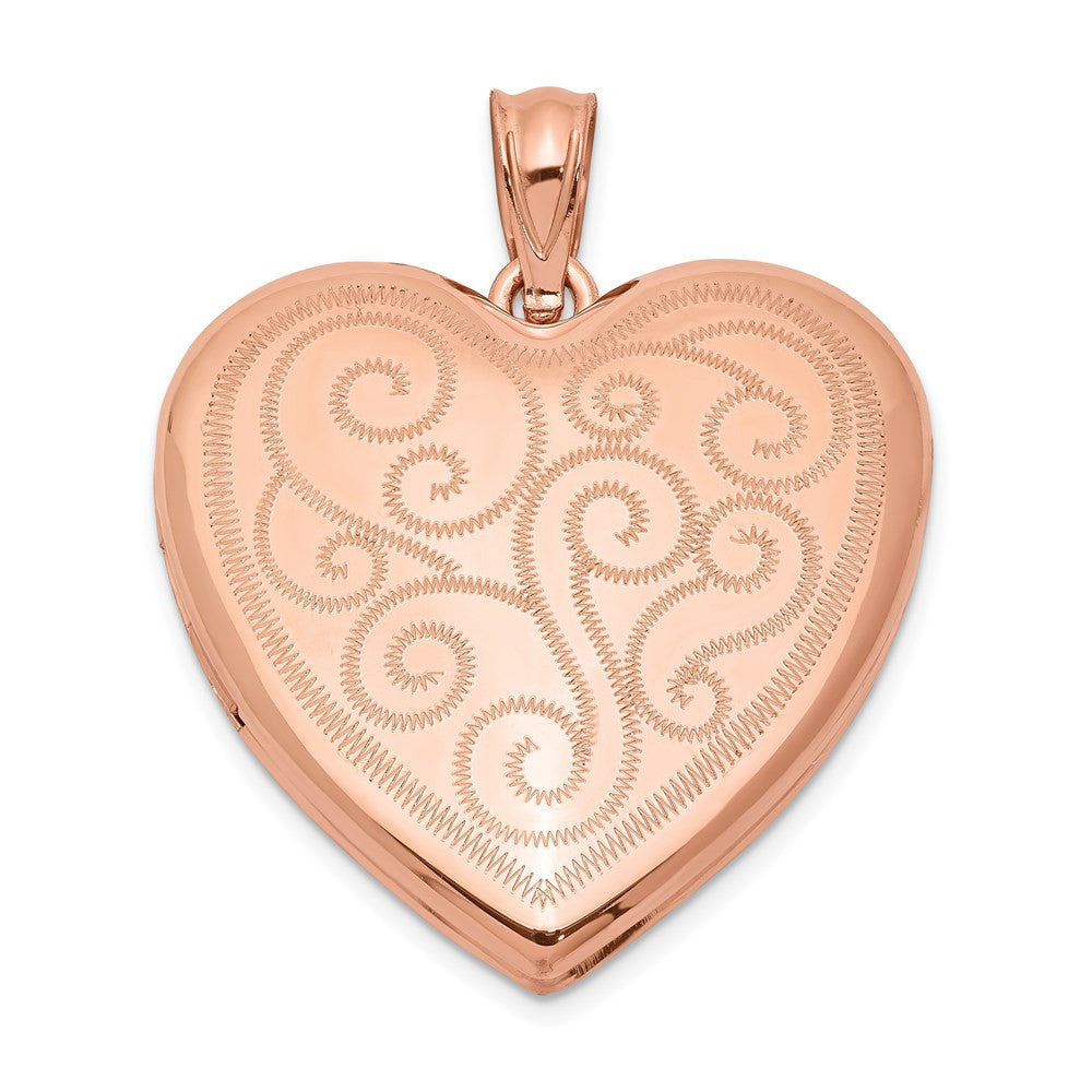 Sterling Silver Rose Gold-plated 24mm Swirl Design Heart Locket Pendant
