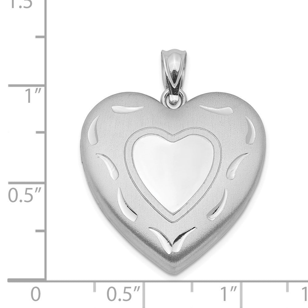 Sterling Silver Rhodium-plated 24mm Diamond-Cut Heart Locket Pendant