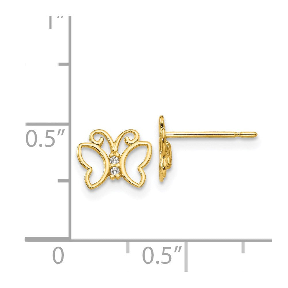 14k Yellow Gold CZ Children's Butterfly Button Stud Earrings