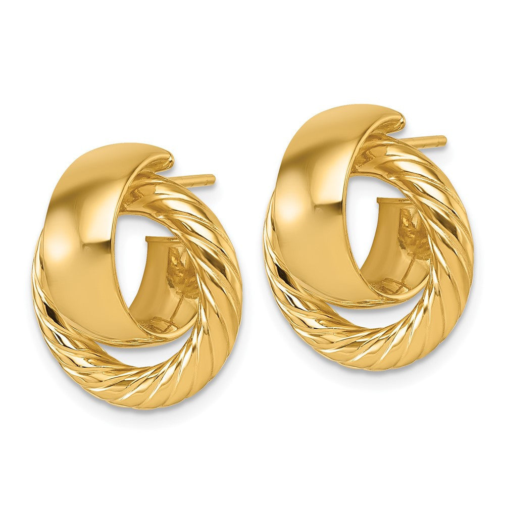 14k Yellow Gold Polished and Twisted Circle Stud Earrings