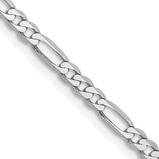 14K White Gold 2.75mm Flat Figaro with Lobster Clasp Chain Necklace 20"