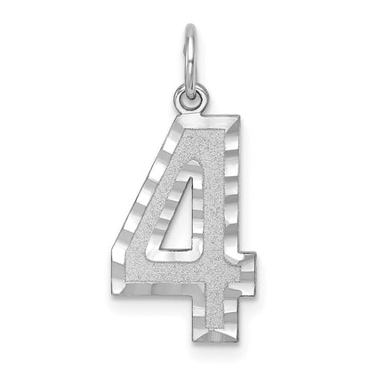14k White Gold Large Brushed Diamond-cut Number 4 Charm Pendant