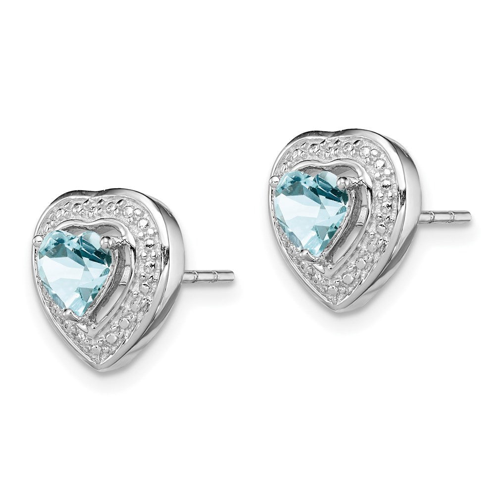 Sterling Silver Rhodium-plated Aquamarine Teardrop Heart Button Stud Earrings