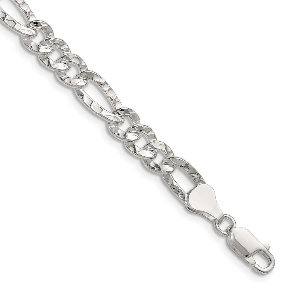 Sterling Silver 6.3mm Hammered Figaro Chain Necklace 20"