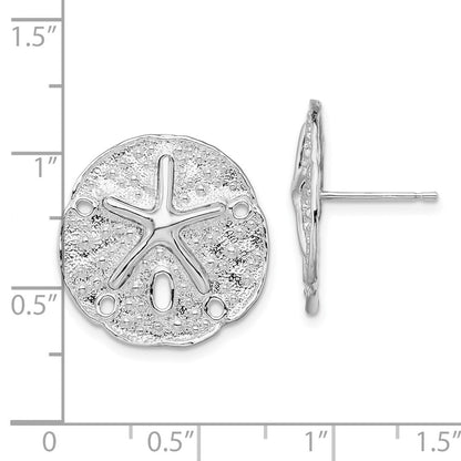 Sterling Silver Rhodium-Plated Sand Dollar with Starfish Button Stud Earrings