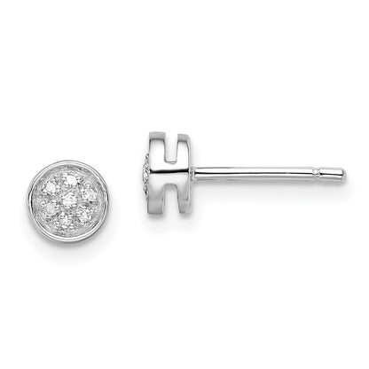 Sterling Silver Rhodium-plated Diamond Circle Button Stud Earrings
