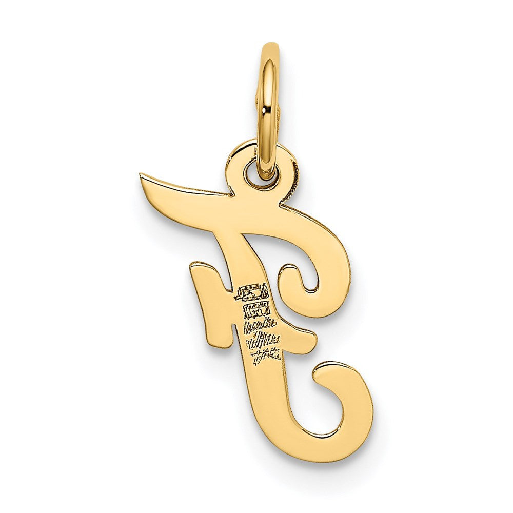 14k Yellow Gold Small Script Letter F Initial Charm Pendant