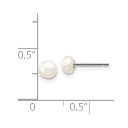 14k White Gold 4-5mm White Button Freshwater Cultured Pearl Stud Earrings