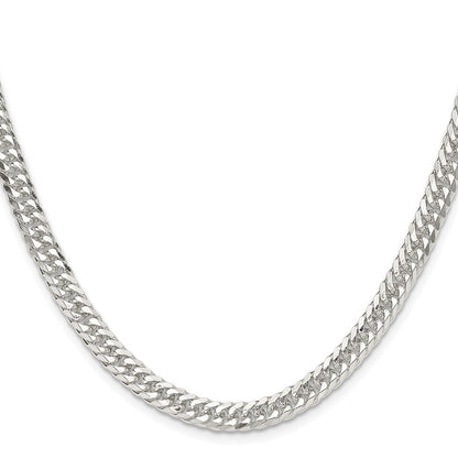 Sterling Silver Polished 5.7mm Double Diamond-cut Curb Chain Necklace 18"