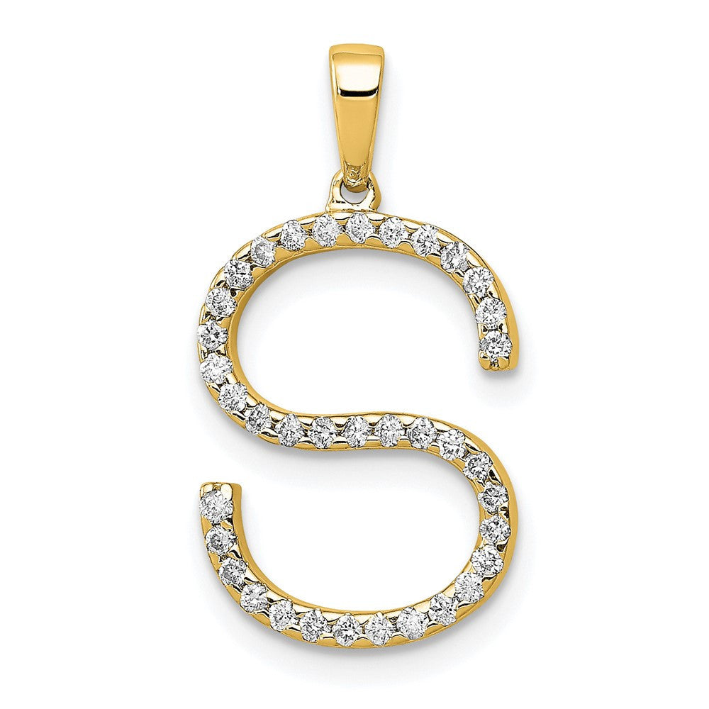 14k Yellow Gold Diamond Letter S Initial Pendant