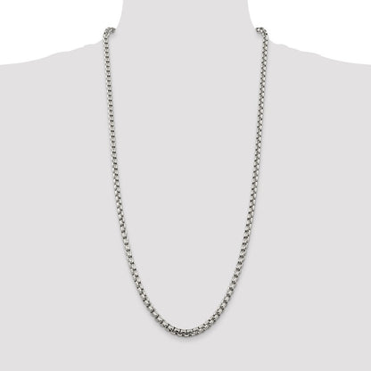 Sterling Silver 5.2mm Round Box Chain Necklace 30"