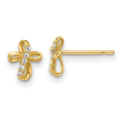 14k Yellow Gold CZ Cross Stud Earrings